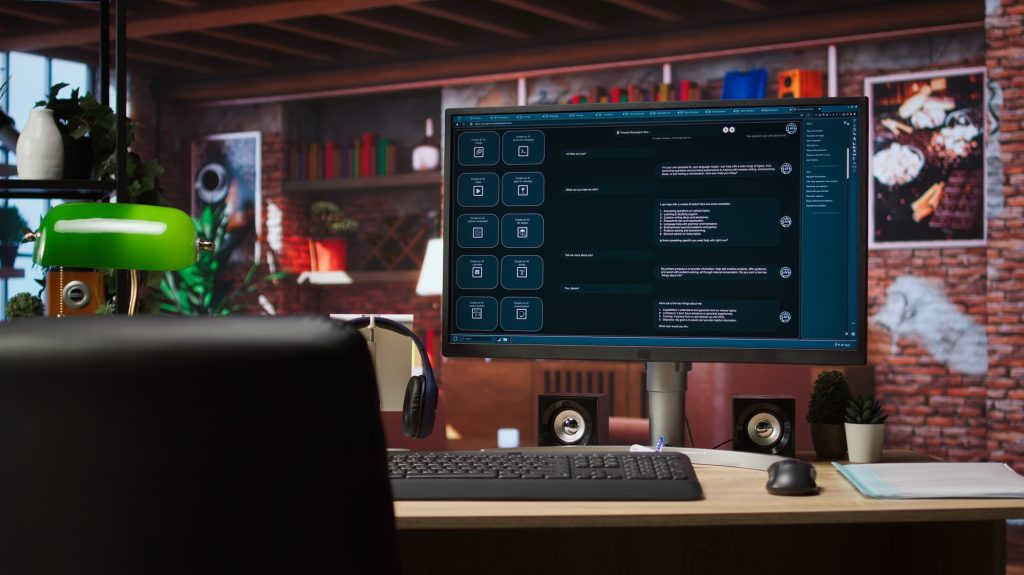Jib down shot of large language model application on computer display. top 8 SEo trends for 2025