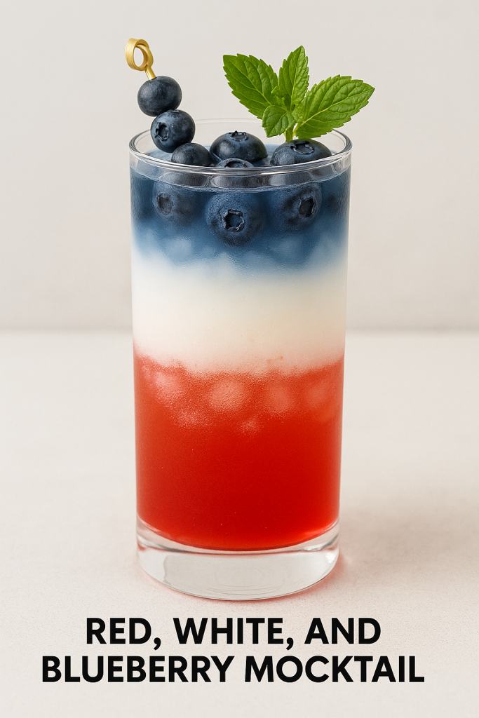 red, white, and blueberry mocktail